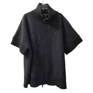 Mock Neck Full Zip Cardigan Sweater S/S L XL, Dark Gray Wool Blend Rabbit DKNYC